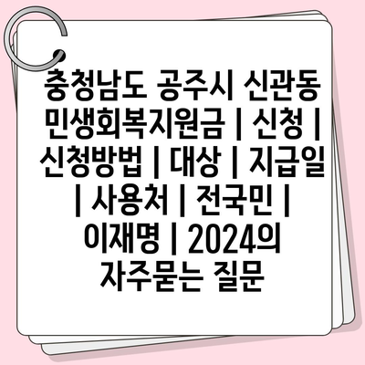 충청남도 공주시 신관동 민생회복지원금 | 신청 | 신청방법 | 대상 | 지급일 | 사용처 | 전국민 | 이재명 | 2024