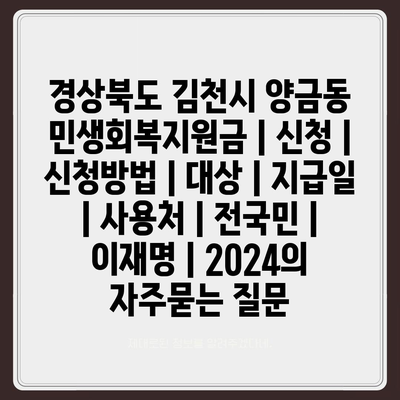 경상북도 김천시 양금동 민생회복지원금 | 신청 | 신청방법 | 대상 | 지급일 | 사용처 | 전국민 | 이재명 | 2024