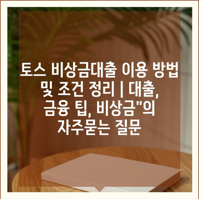 토스 비상금대출 이용 방법 및 조건 정리 | 대출, 금융 팁, 비상금"