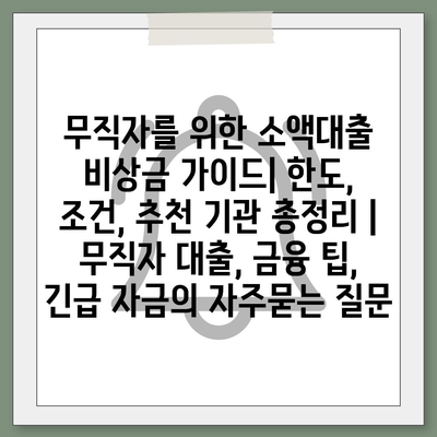 무직자를 위한 소액대출 비상금 가이드| 한도, 조건, 추천 기관 총정리 | 무직자 대출, 금융 팁, 긴급 자금