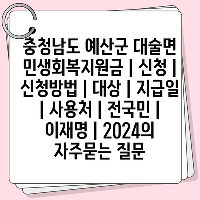 충청남도 예산군 대술면 민생회복지원금 | 신청 | 신청방법 | 대상 | 지급일 | 사용처 | 전국민 | 이재명 | 2024