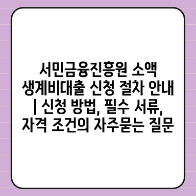 서민금융진흥원 소액 생계비대출 신청 절차 안내 | 신청 방법, 필수 서류, 자격 조건