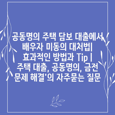 공동명의 주택 담보 대출에서 배우자 미동의 대처법| 효과적인 방법과 Tip | 주택 대출, 공동명의, 금전 문제 해결