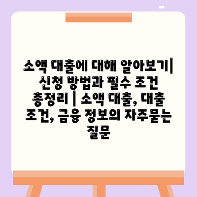 소액 대출에 대해 알아보기| 신청 방법과 필수 조건 총정리 | 소액 대출, 대출 조건, 금융 정보