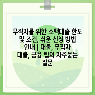 무직자를 위한 소액대출 한도 및 조건, 쉬운 신청 방법 안내 | 대출, 무직자 대출, 금융 팁