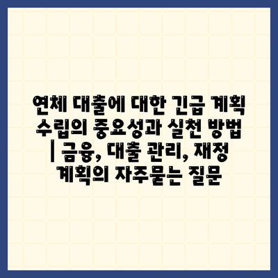 연체 대출에 대한 긴급 계획 수립의 중요성과 실천 방법 | 금융, 대출 관리, 재정 계획