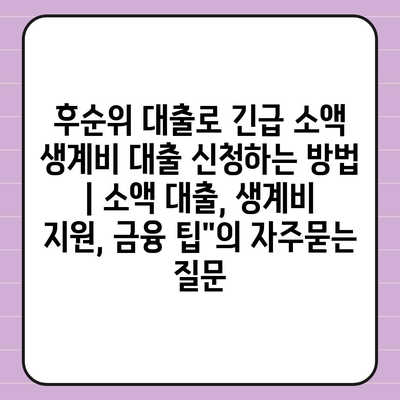 후순위 대출로 긴급 소액 생계비 대출 신청하는 방법 | 소액 대출, 생계비 지원, 금융 팁"