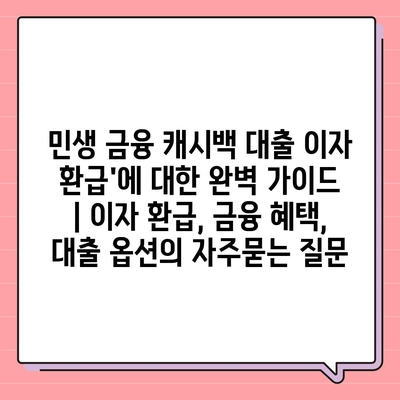 민생 금융 캐시백 대출 이자 환급