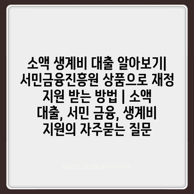 소액 생계비 대출 알아보기| 서민금융진흥원 상품으로 재정 지원 받는 방법 | 소액 대출, 서민 금융, 생계비 지원