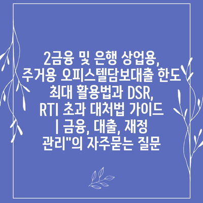 2금융 및 은행 상업용, 주거용 오피스텔담보대출 한도 최대 활용법과 DSR, RTI 초과 대처법 가이드 | 금융, 대출, 재정 관리"