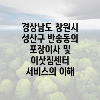 경상남도 창원시 성산구 반송동의 포장이사 및 이삿짐센터 서비스의 이해