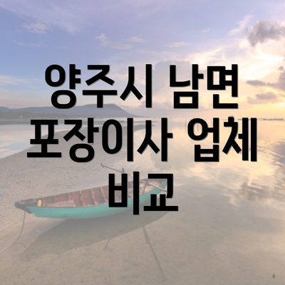 양주시 남면 포장이사 업체 비교