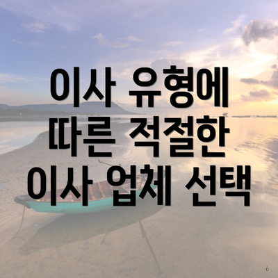 이사 유형에 따른 적절한 이사 업체 선택