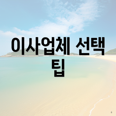 이사업체 선택 팁